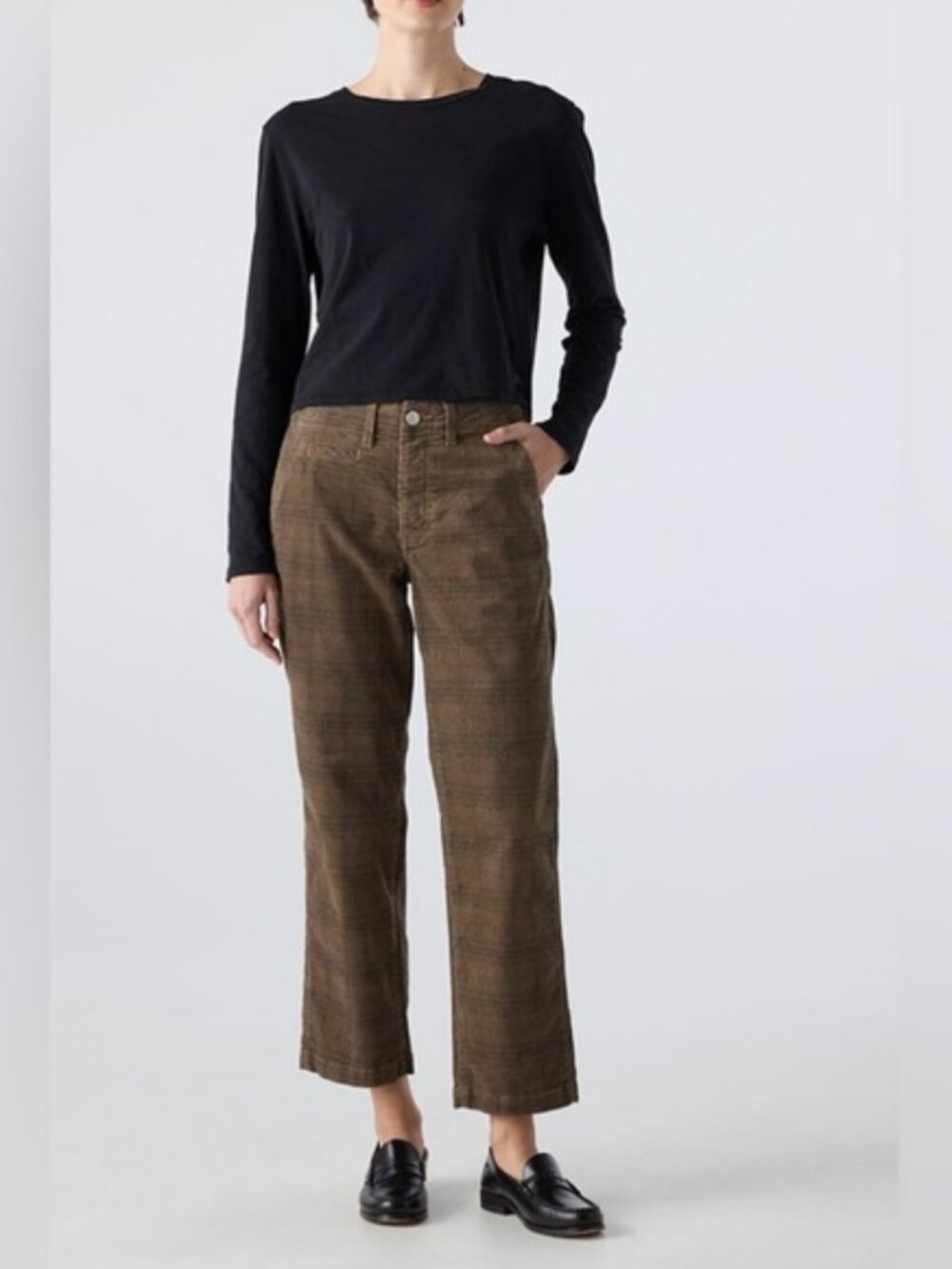 NWT AMO Lillian Crop Chino in Sand Brown Plaid Corduroy Pants Size 27